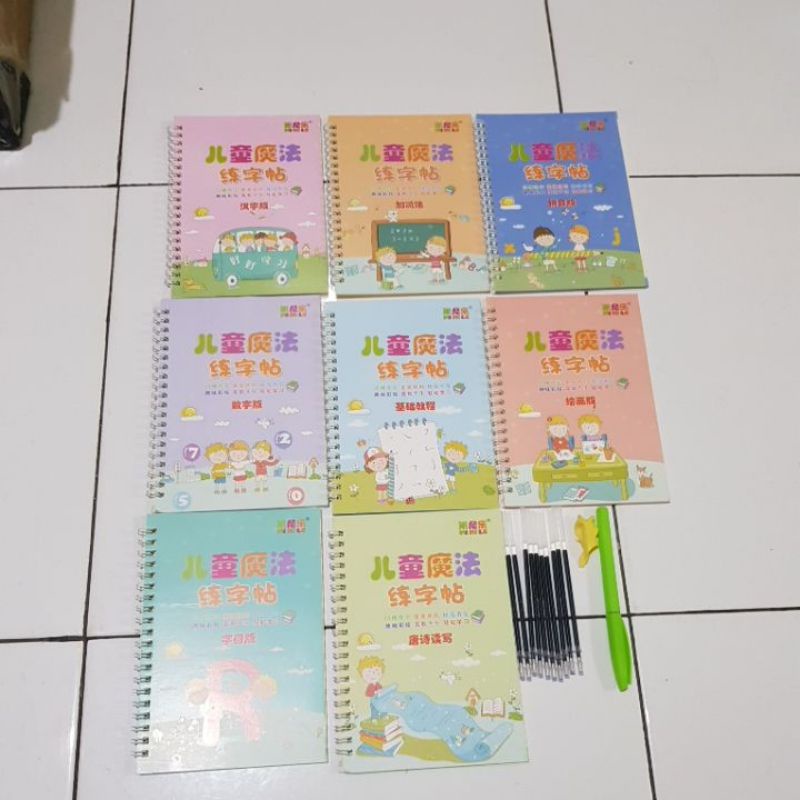 [FREE PEN + ALAT BANTU MENULIS] Latihan menulis untuk anak tk / sd | set buku dan alat tulis 8 buku 