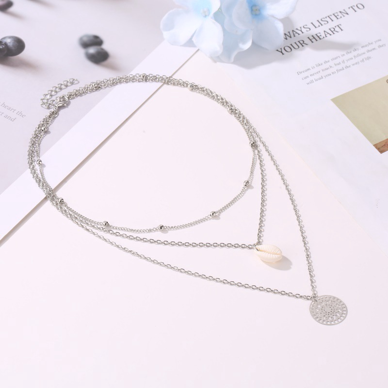 kalung 3 layer Fashion liar temperamen liar kalung shell Rantai klavikula sederhana