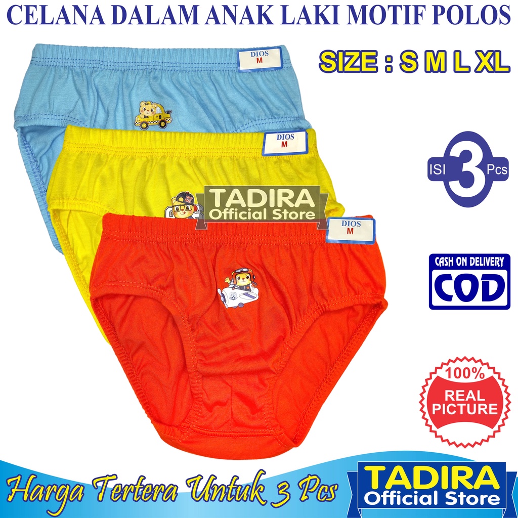 3 Pcs Celana Dalam Anak Laki-Laki Motif Polos Bahan Lembut Usia 1-10 Tahun TADIRA