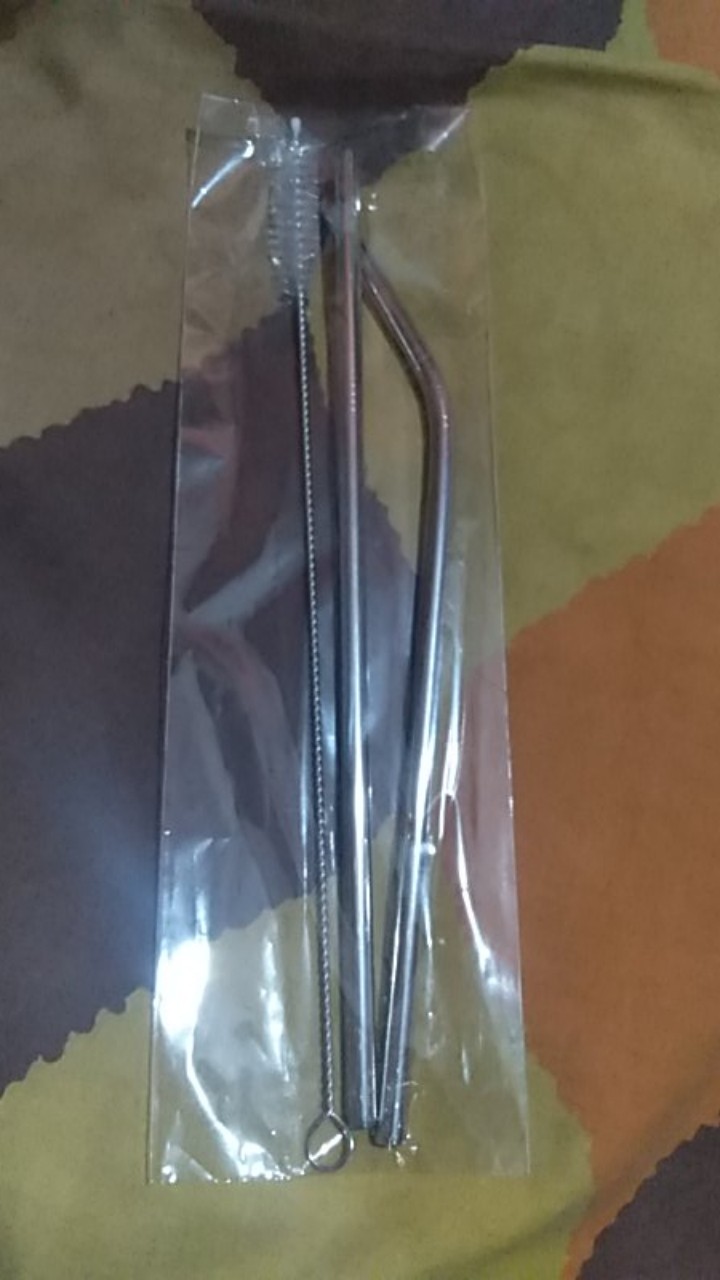 Paket Satu Set Sedotan Stainless Lengkap Isi 3