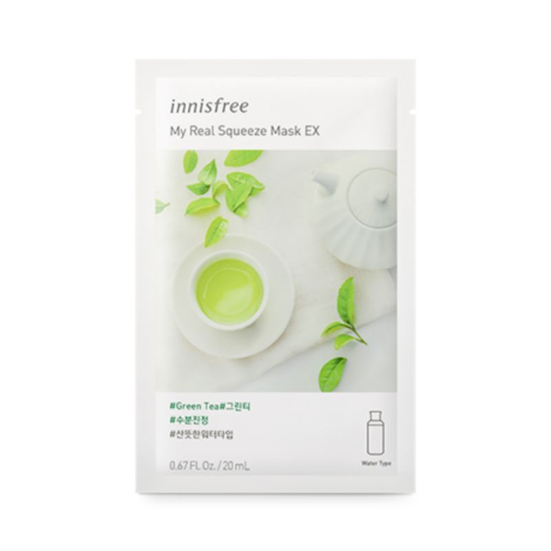 Innisfree My Real Squeeze Sheet Mask EX Green Tea Masker Lembar Tissue Pelembab Kulit Wajah Kering