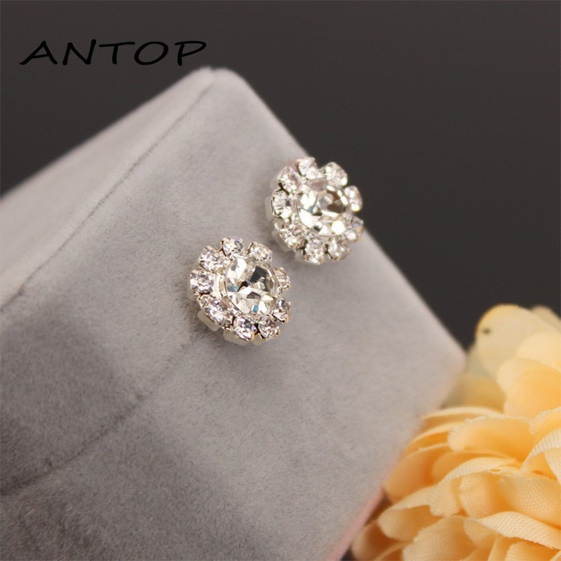 Stud Earrings Romantic Crystal Flower Earrings Perhiasan Pernyataan Untuk Wanita ANTOP