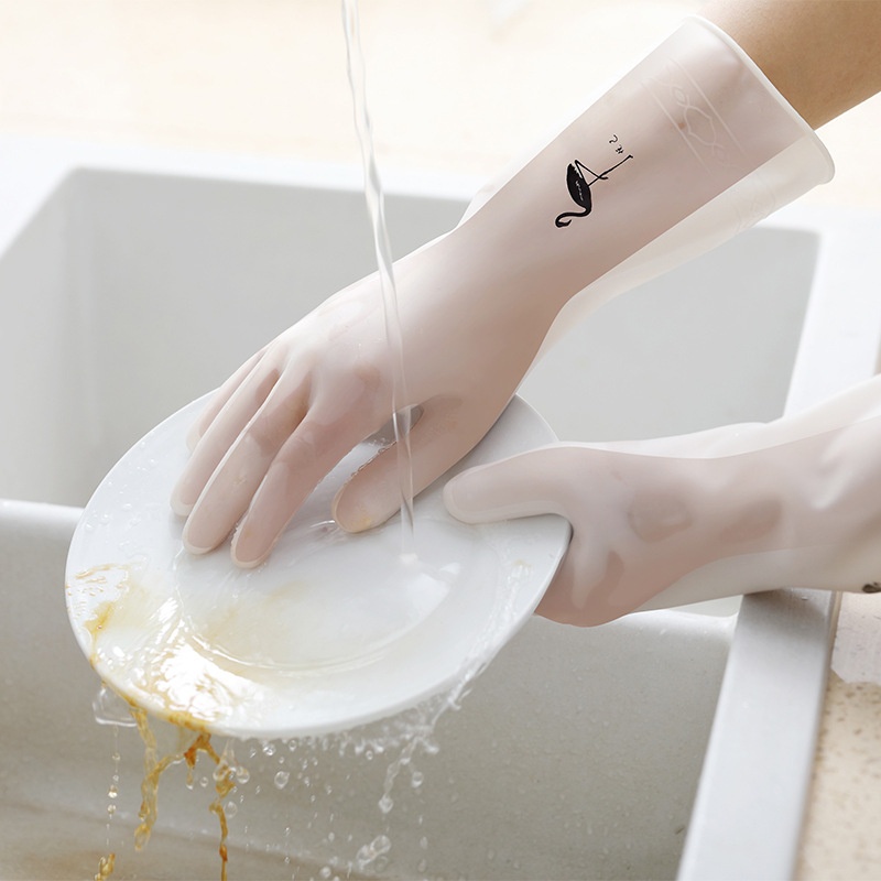 Sarung tangan Cuci Piring Korea Karet Latex Sarung Tangan Panjang Tebal dengan Motif Serbaguna
