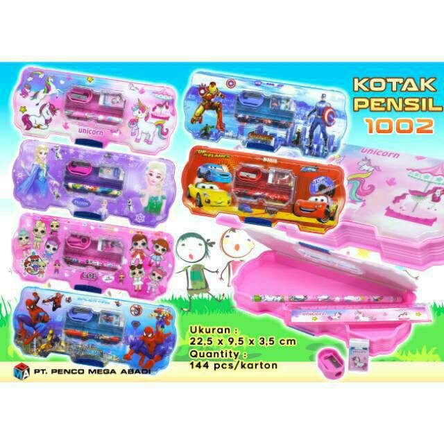 

Kotak Tempat Pensil Magnet 2 Sisi Lengkap Dengan Isi pensil Penggaris penghapus rautan LOL Unicorn Frozen