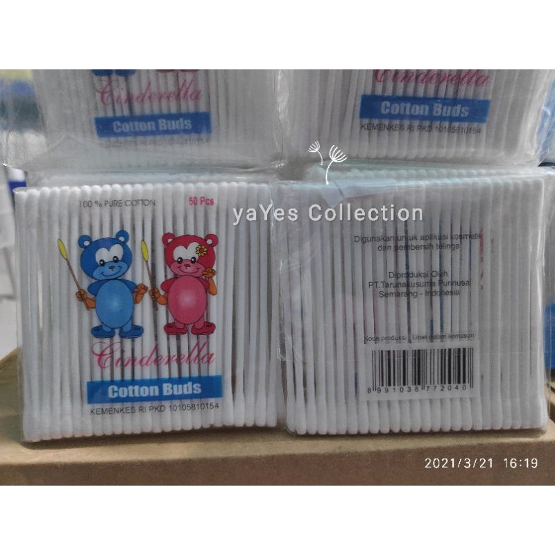 Cotton Buds Cinderella Baby Dewasa 100 - 50 pcs anak extra Fine Korek kuping Pembersih telinga pure