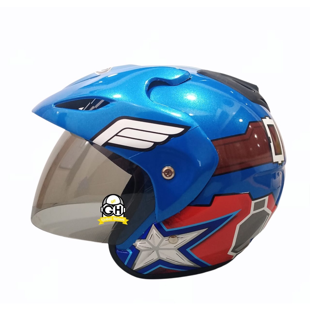 HELM HALF FACE MOTIF KAPTEN AMERIKA HALF FACE MURAH SNI SATU KACA