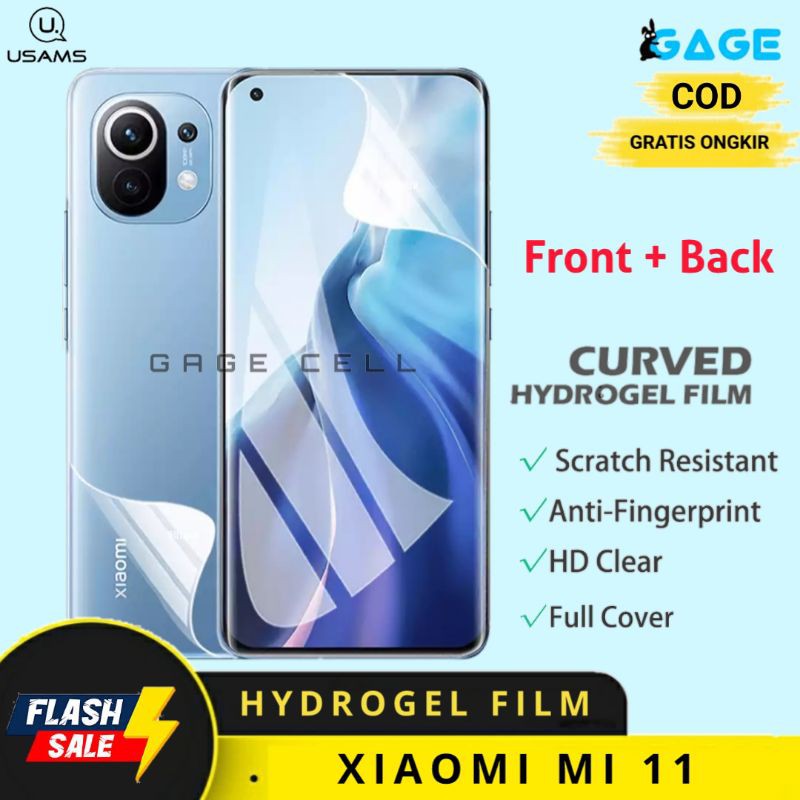 USAMS Hydrogel Film Antigores Screen Protector Depan Belakang Xiaomi Mi 11 Full Layar Original