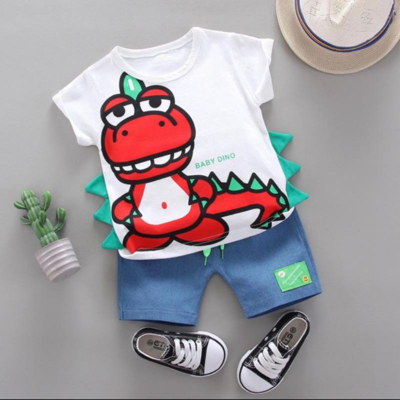 BAJU SETELAN ANAK LAKI LAKI DAN PEREMPUAN 1-5 TAHUN MOTIF BABY DINO