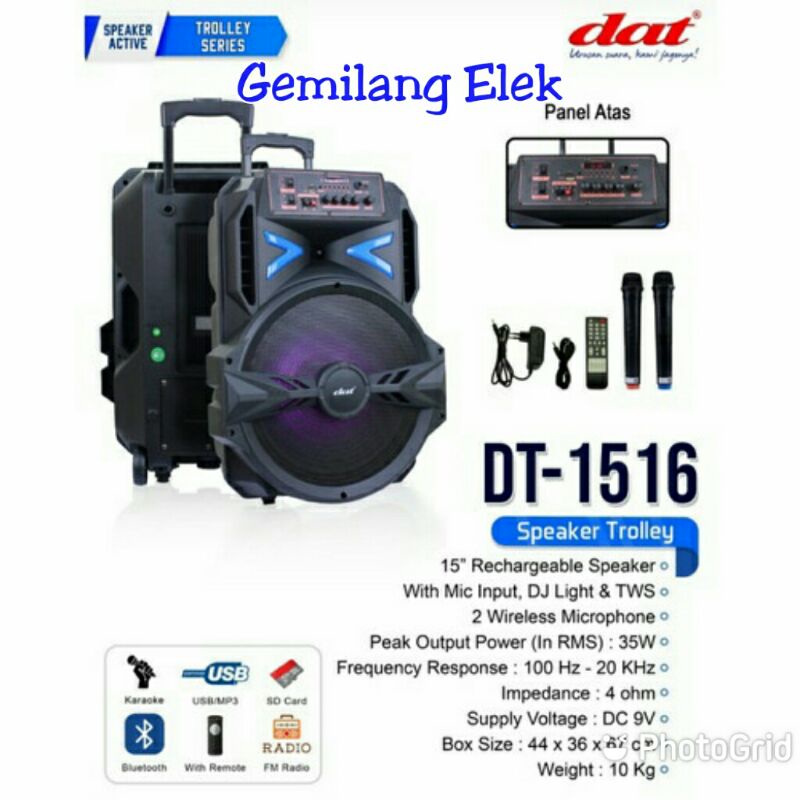 Speaker Portable Wireless DAT DT 1516 Garansi 15 inch