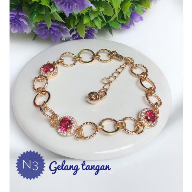 (NOV) PROMO Set Perhiasan Lapis Emas Xuping Gelang Rantai Batu Permata Merah Gold Mewah Titanium
