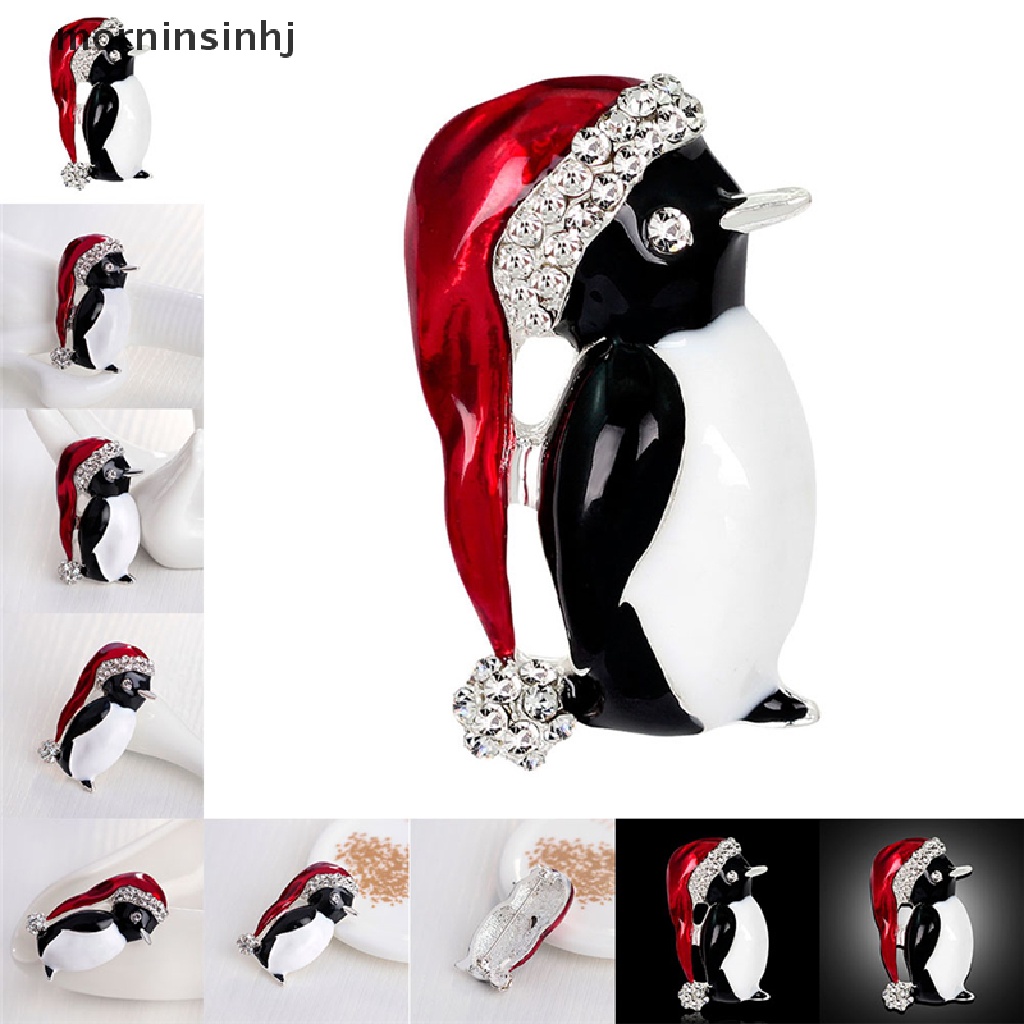 Mornin 1pc Bros Pin Bentuk Penguin Natal Aksen Berlian Imitasi Untuk Wanita