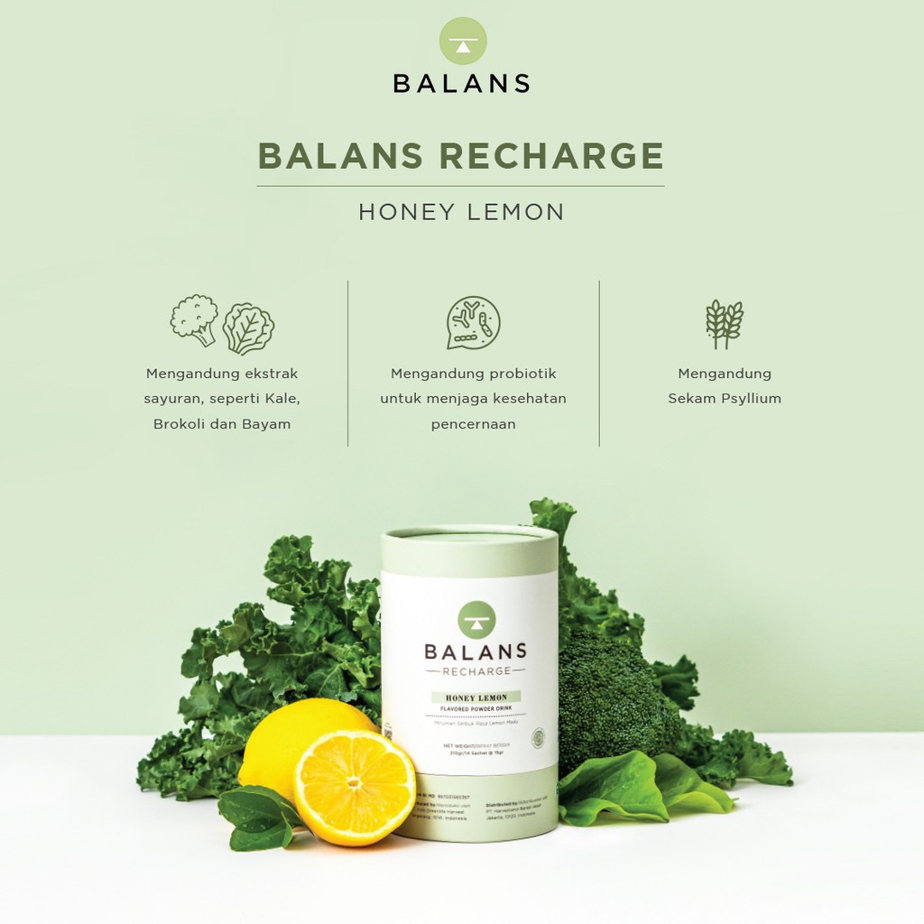 Balans Recharge | Honey Lemon | Fiber & Probiotics Drink -  Isi 14 Sachet