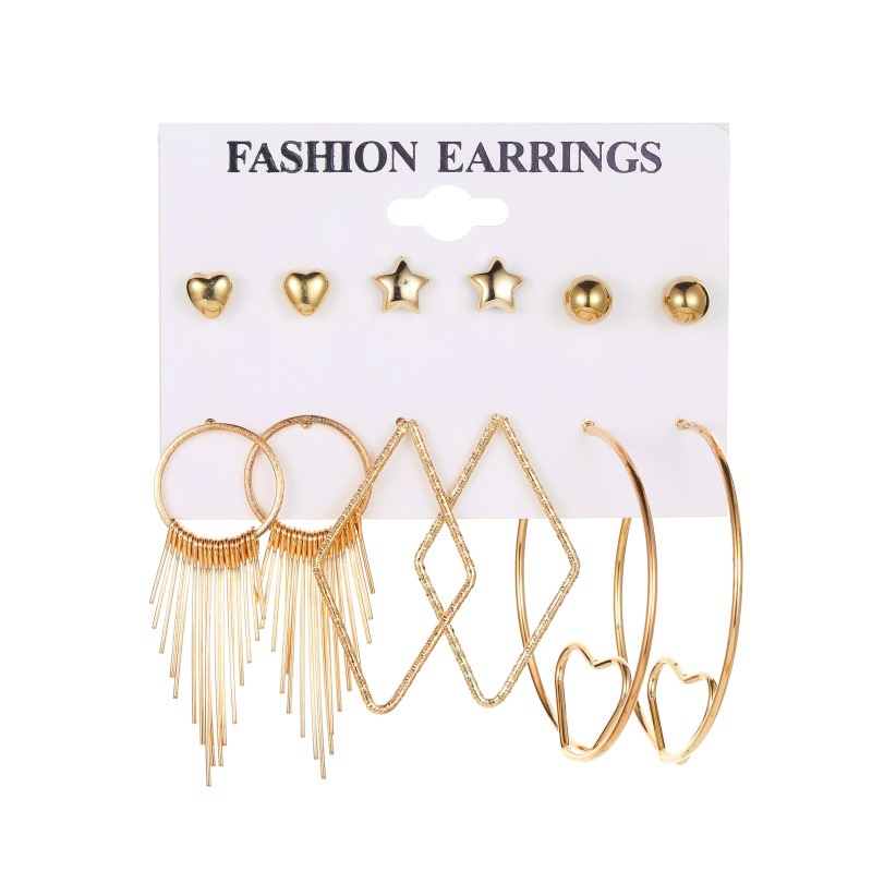 6 Pcs Anting Bentuk Hati Geometris Gaya Eropa Amerika Untuk Wanita