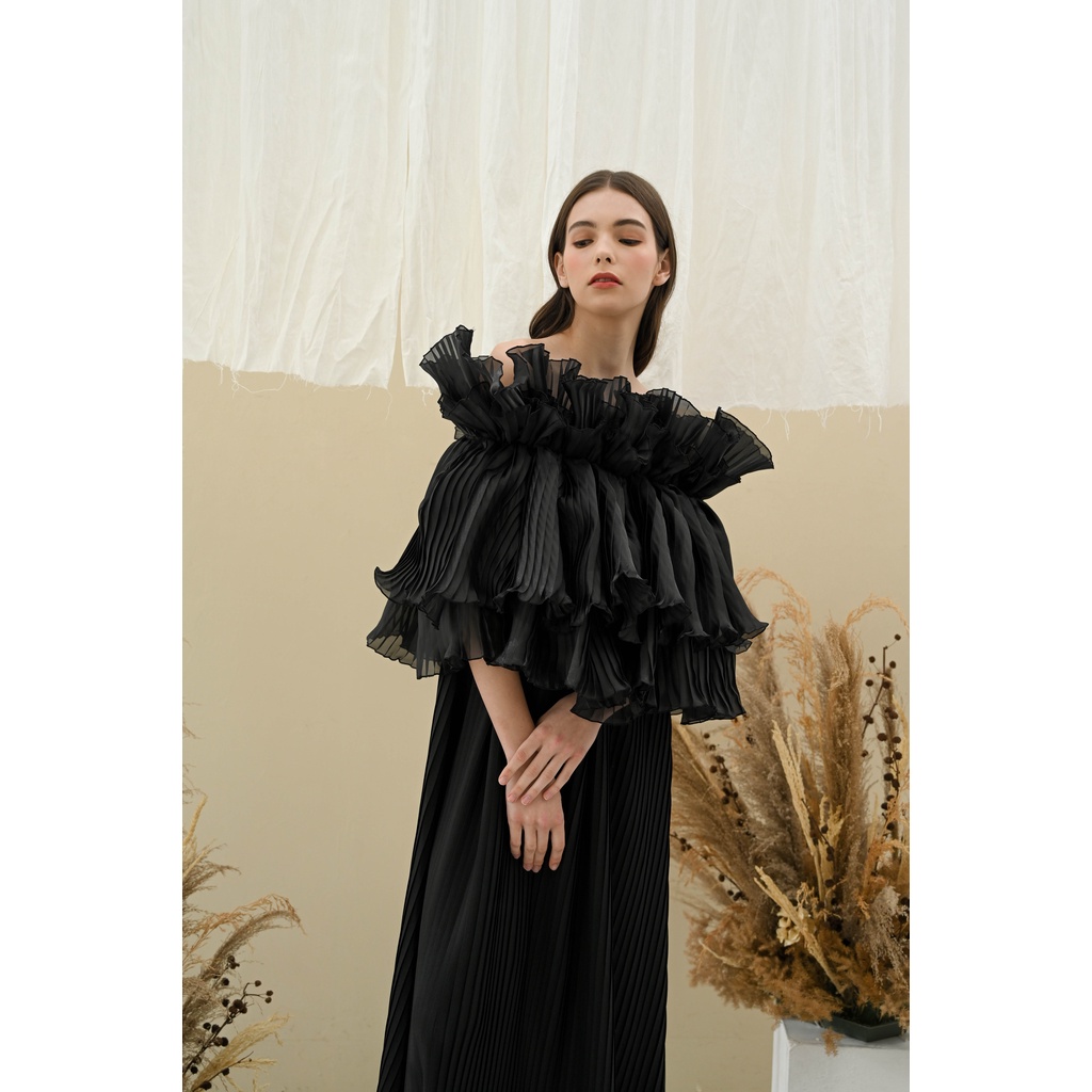 Trilogy Set Black -Flower Endurance Coll -KIMONO ROBE PENGANTIN /RUFFLE/Penutup Dada / Kemben