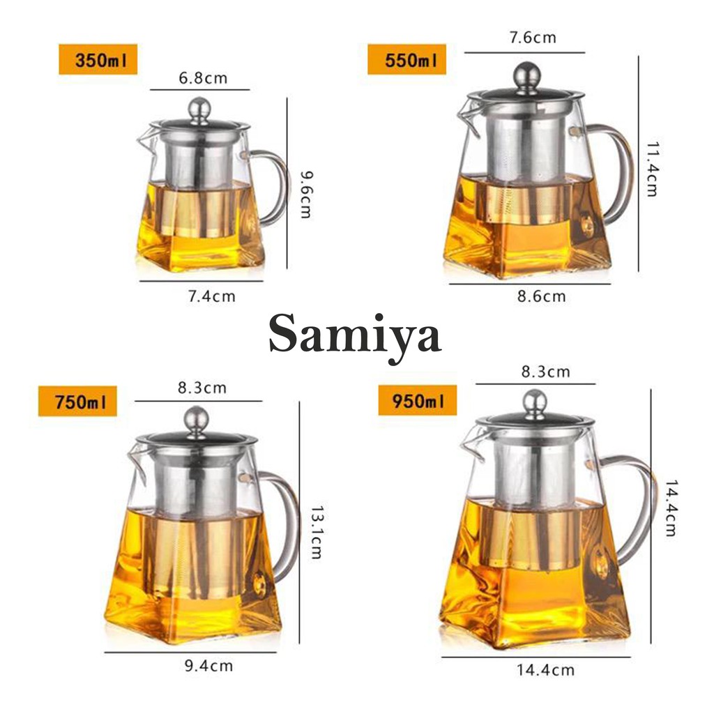 teko teh kaca kotak high borosilicate / teapot square heat resistant / tea pot infuser 550ml 750ml