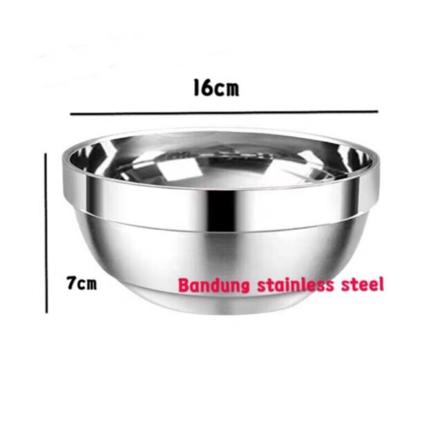 Mangkuk mangkok stainless 16cm China bowl 2 lapis anti panas murah ringan