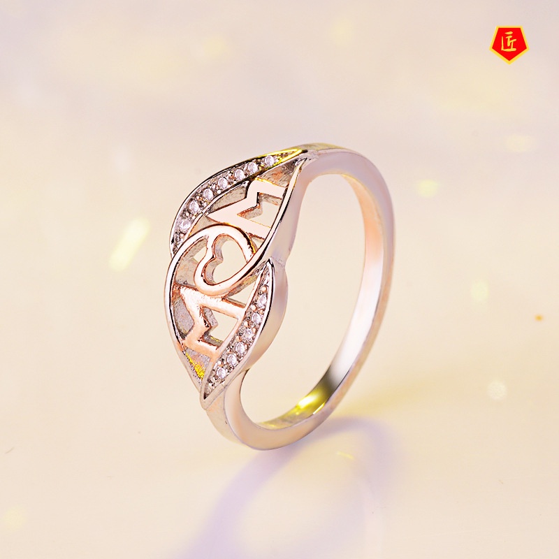 [Ready Stock]18K Rose Gold Love MOM Heart-Shaped Color Separation Ring