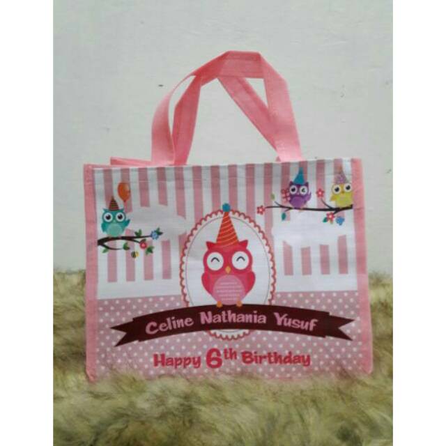 

Tas Ulang tahun/ tas souvenir/ Goodiebag owl ukuran 25x10x20