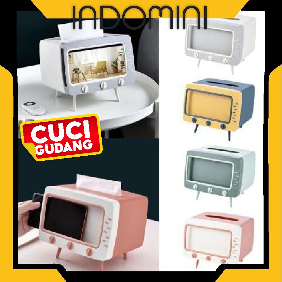 INDOMINI R276 KOTAK TISSUE BOX ORGANIZER BENTUK TV TEMPAT TISU+ STAND PHONE HOLDER HOME OFFICE DECOR