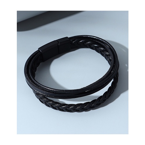 LRC Gelang Tangan Fashion Black Leather Braided Alloy Y65194