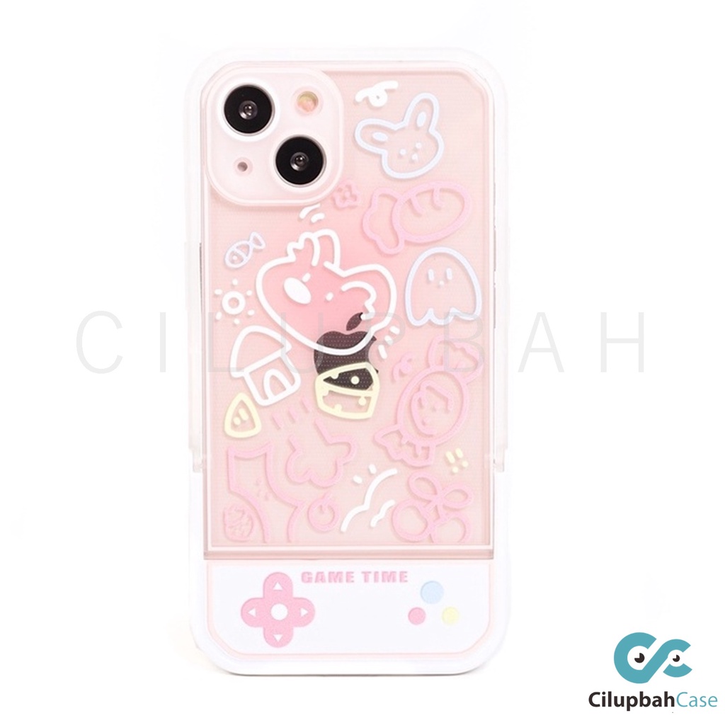 Softcase Pinky Cartoon with Stand Holder for iPhone 7 8 SE 7+ 8+ X XR XS 11 12 13 PRO MAX