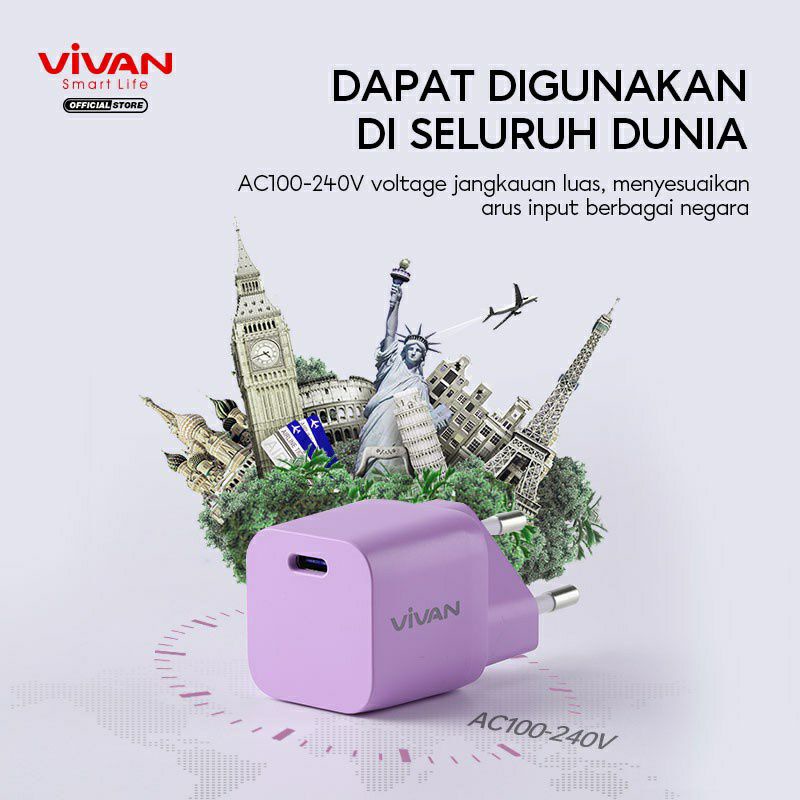 Charger Vivan Power Nano 20 PD 20W Batok Charger Adaptor USB C Type C ORIGINAL