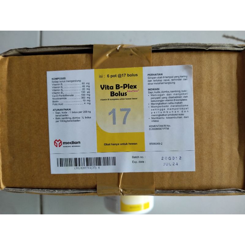 VITA B-PLEX BOLUS isi 17 Bolus - Vitamin B Komplek Untuk Hewan Besar