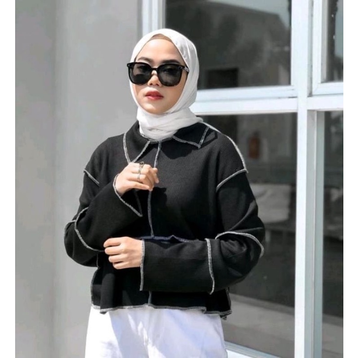 Gehape Blouse Terbalik Baju Viral Atasan Jumbo Kebalik Kemeja Jahit Obras Diluar