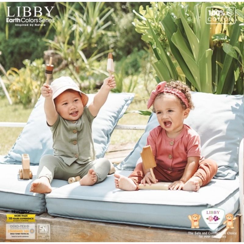 Libby Earth Colors Rocco Set Baju Lengan Pendek Celana Panjang/Pakaian Bayi Anak Libby