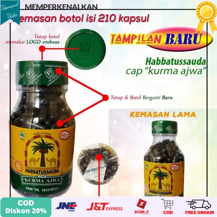

❤COD❤ Habbatussauda Cap Kurma Ajwa 210 Kapsul Vicomas Anugerah Mas