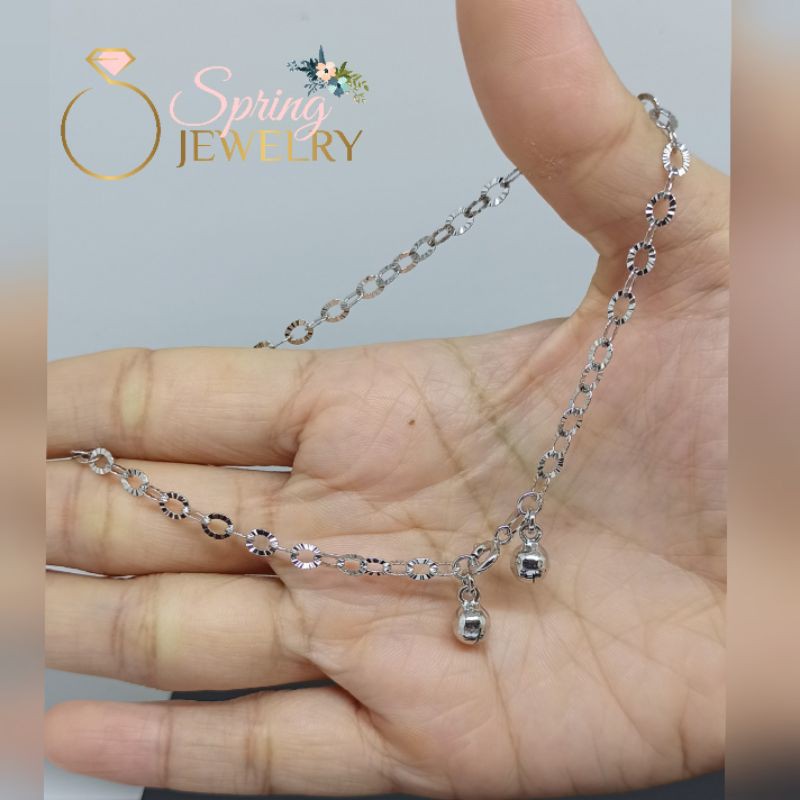 Gelang Kaki Perak Wanita  Hollo Slep Silver 925 Asli Lapis Emas Putih