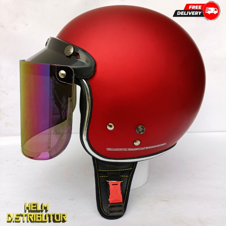 HELM BOGO RETRO KUALITAS PREMIUM LIS CHROME KACA DATAR FULL LEHER SNI DEWASA PRIA WANITA (COD)