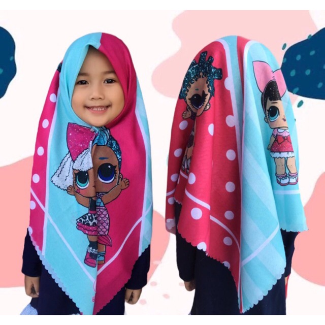 VOAL PRINTING ANAK MOTIF LOL PINK / HIJAB ANAK LOL / JILBAB ANAK KARAKTER / KERUDUNG ANAK LUCU