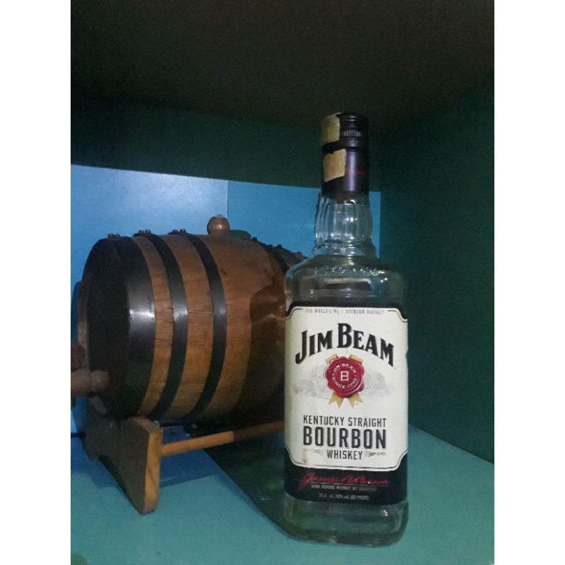 Botol kosong bekas miras Whisky Jim Beam White import unik