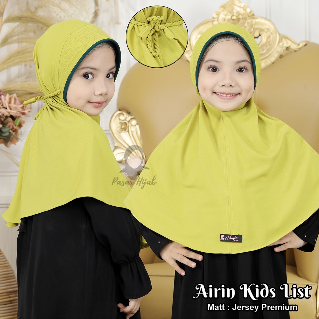 Kerudung Anak Tali Kepang AIRIN KIDS LIST Jilbab Anak Instan Jersey Premium Terbaru PASAR HIJAB