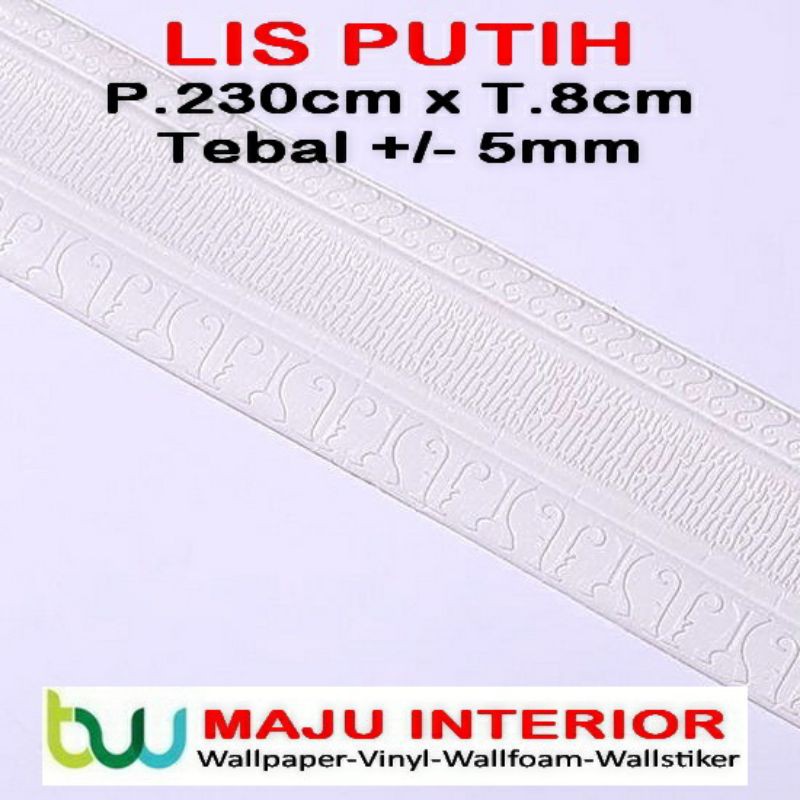 Lis Wallpaper Dinding 3D Border Walpaper 3D Wallfoam 230 cm x 8 cm x 5mm-Lis Putih 8cm