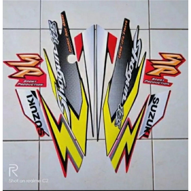 SHOGUN SP 125 TAHUN 2005 2006 WARNA HITAM MERAH STANDAR STIKER STRIPING LIS BODY BODI