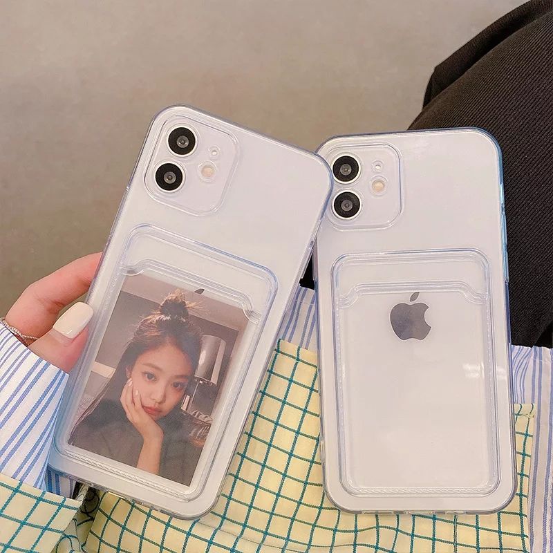 ♡ READY STOCK ♡ soft jelly case hp with card slot pocket casing card holder iphone 12 13 mini 14 11 