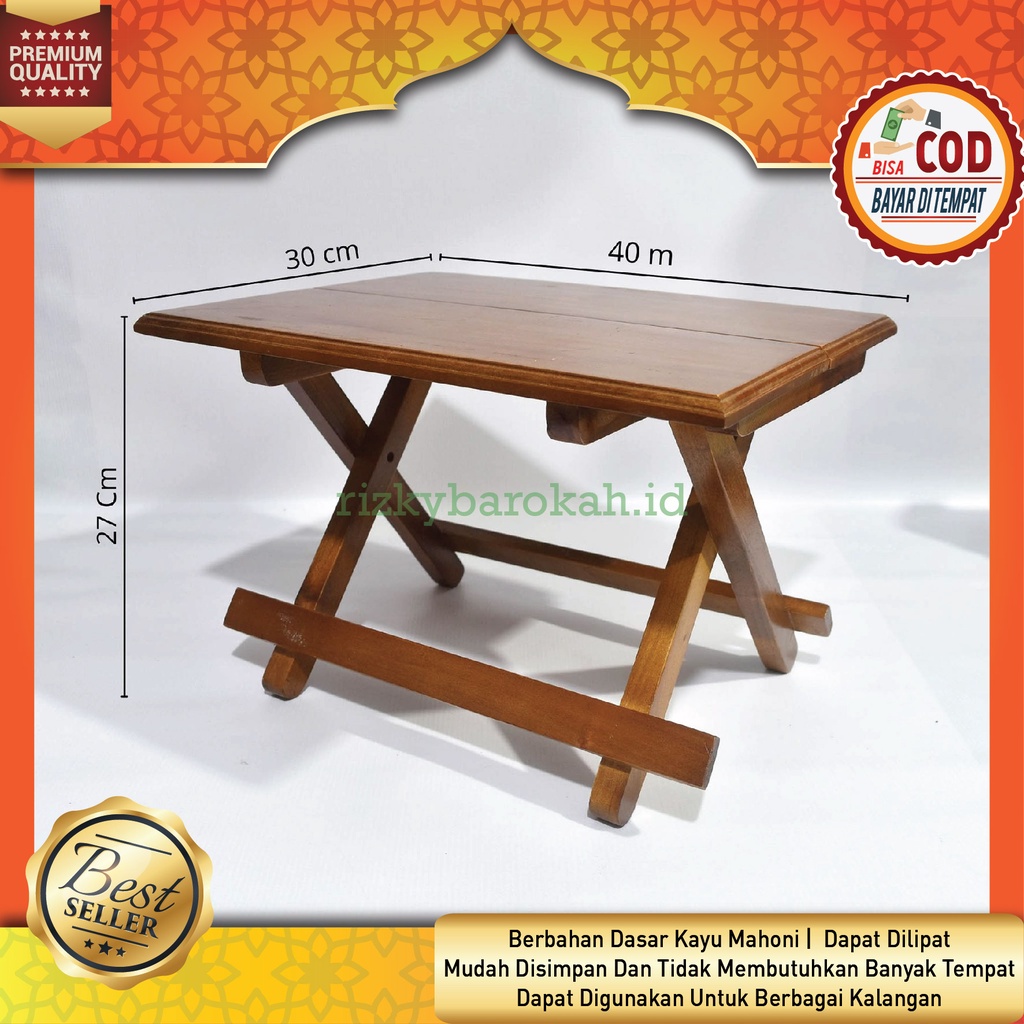 Meja Lipat Kayu Alquran Belajar Mahoni Besar (Panjang 40 cm Lebar 30 cm Tinggi 27 cm) Tatakan Rekal 
