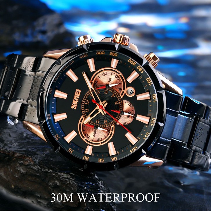 SKMEI 9241 Jam Tangan Pria Analog Chronograph Tali Stainless WATCHKITE WKOS