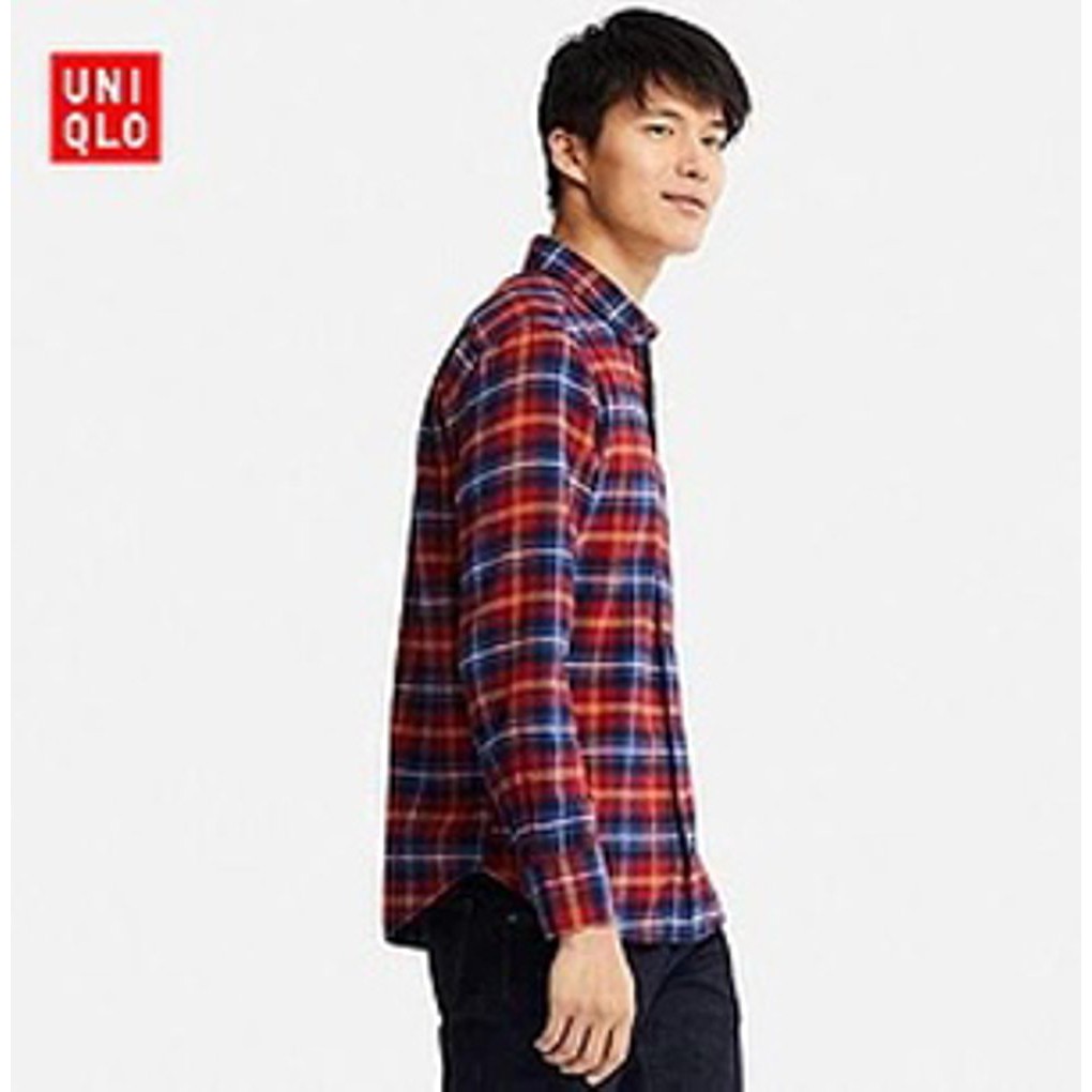 Uniqlo Men Flannel Checked Long Sleeve Shirt Red Original Shopee Indonesia