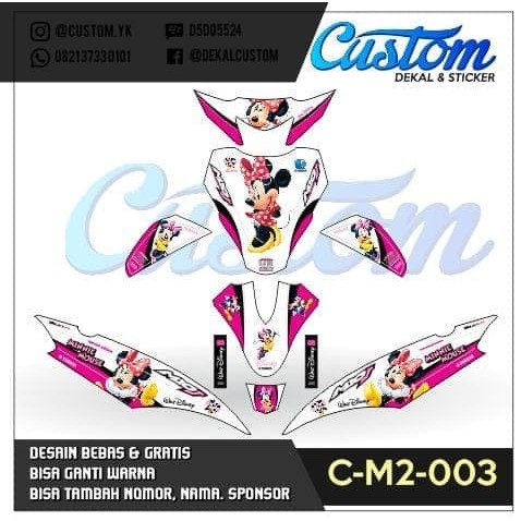 Dekal Stiker Motor Mio J Decal Sticker Mickey Mouse Pink Putih