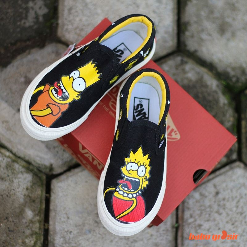 PROMO BEST QUALITY Sepatu Anak Vans Slip On KIDS Bart Lisa White, Tapak Gum Outsole Anti Slip, Import Premium