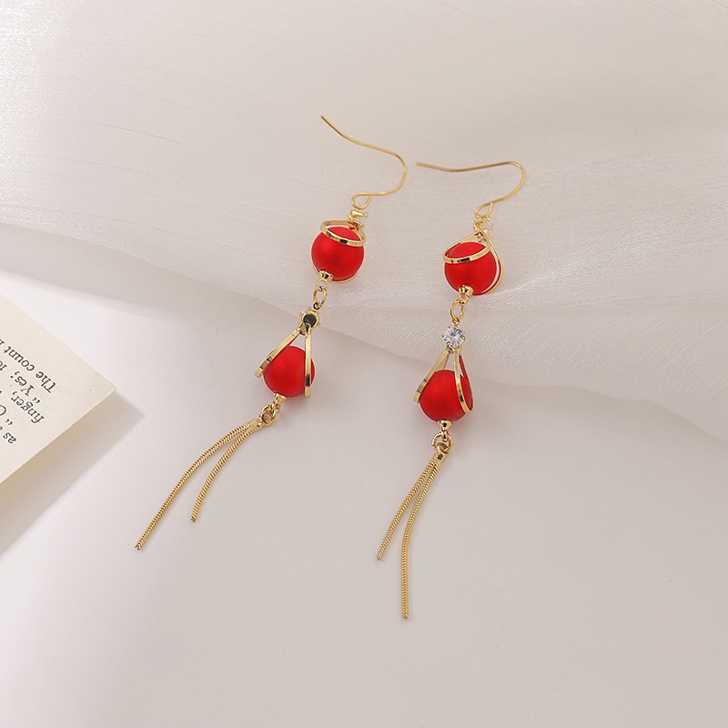 Korea air drop rumbai fashion all-match online influencer halus mutiara merah anting-anting wanita K