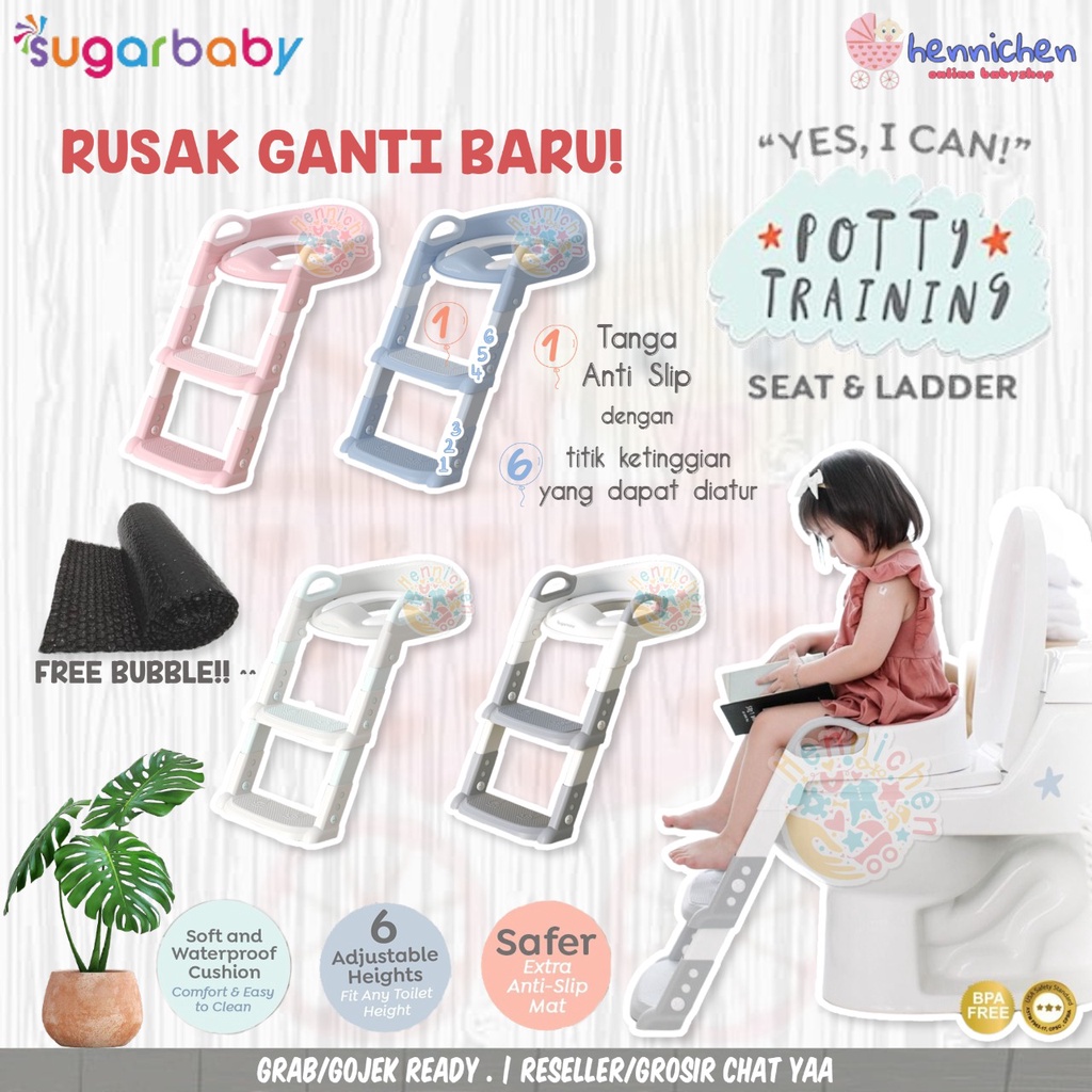 FREE BUBBLE! SUGAR BABY POTTY LADDER CHAIR SEAT DUDUKAN TOILET / POTTY SEAT WITH HANDLES &amp; SPLASH GUARD BAYI SUGARBABY POTTY TOILET ANAK