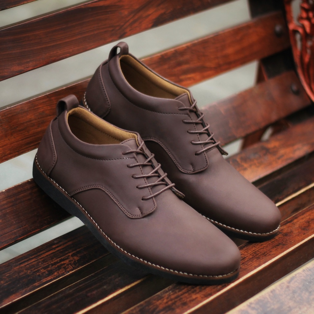 BRIDGE BROWN ORIGINAL x REYL MAN Sepatu Semi Formal Coklat Tali Pria Pantofel Kerja Kantor Dinas Resmi Guru Kantoran Pesta Undangan Kondangan Nikah Kuliah Modern Casual Oxford Derby Semi Kulit Premium Footwear Big Size Jumbo Ukuran Besar 44 Keren Terbaru