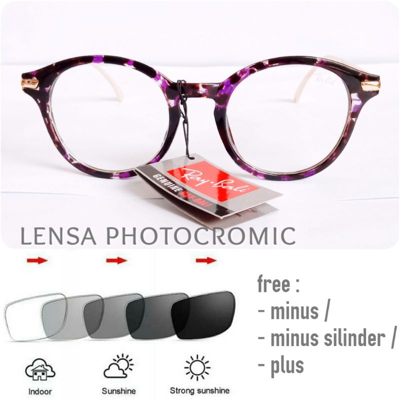kacamata leopard ungu lensa photocromic / antiradiasi / lensa warna free minus silinder