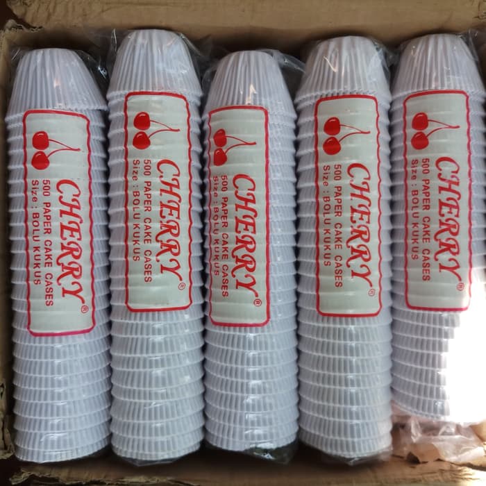 Cup Paper Bolu Kukus Tatakan Kue Paper Cake Cases Cup Merk Cherry Putih dan Motif 1 Pack Isi 500 Pie