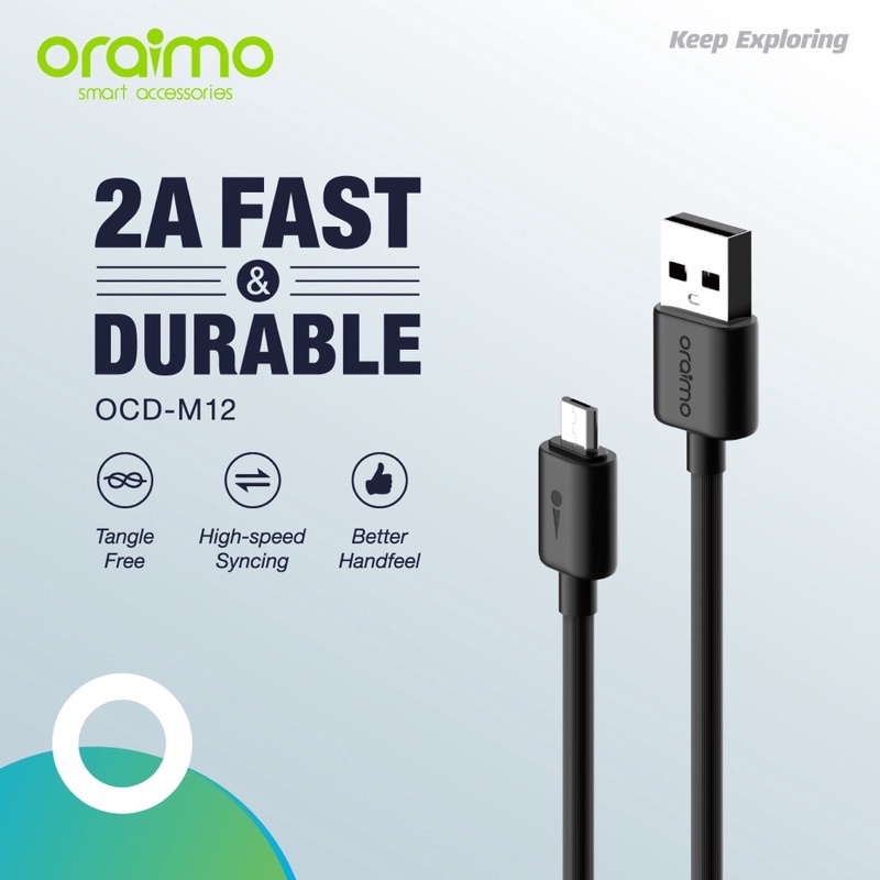 Oraimo OCD-M12 Kabel Data Micro USB Android Cable 2A Fast &amp; Durable - Garansi 1 Tahun