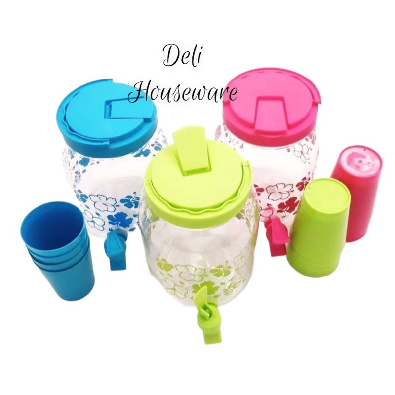 Drink Jar Set 5Pcs / Dispenser Air Jus Gelas Set / Galon Air Mini